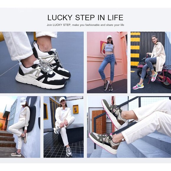 Brand New Women Camel/Beige Polyurethane LUCKY STEP Chunky Leopard Sneakers - Picture 9 of 9